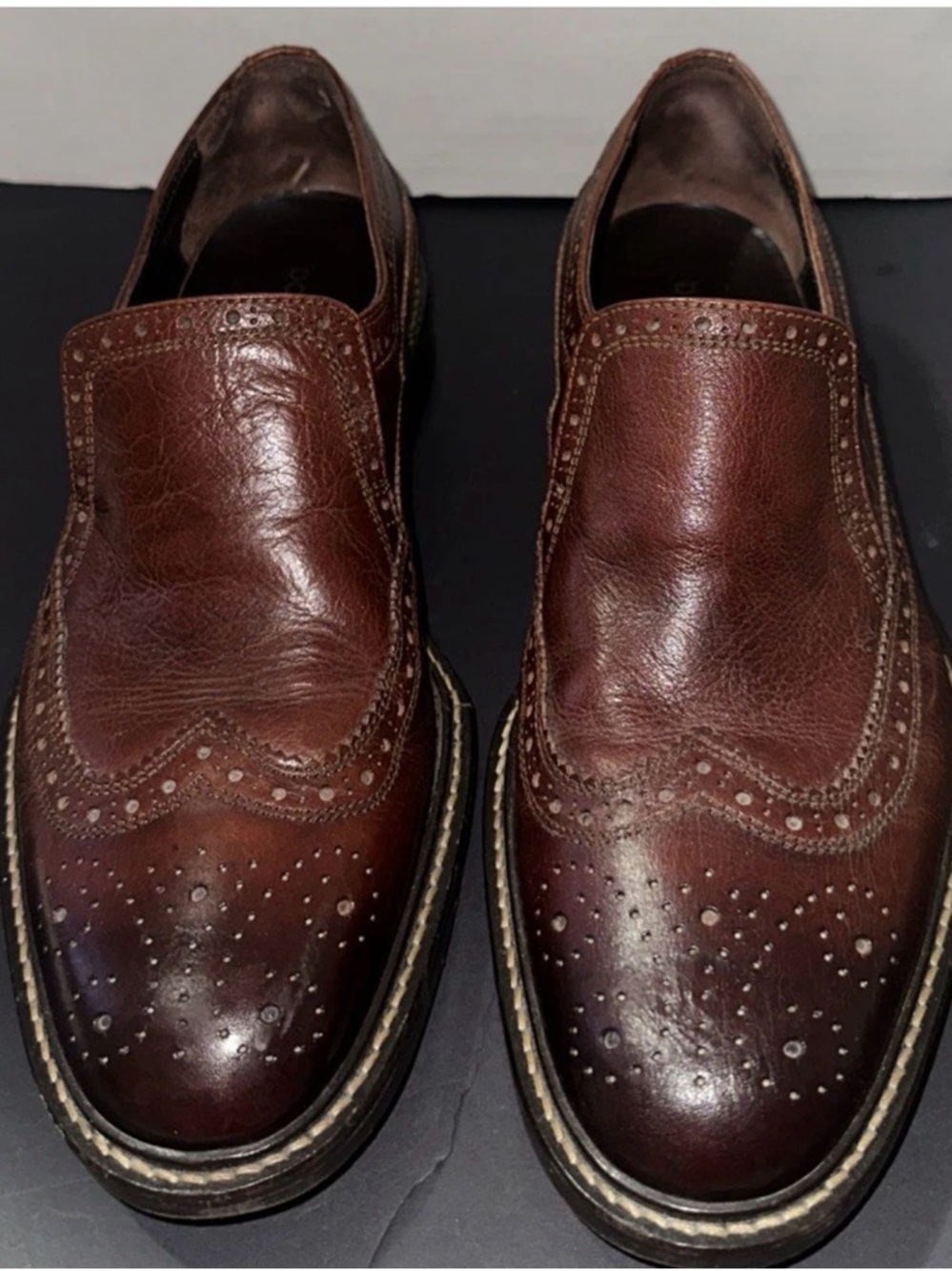 Donald J Pliner Brown HIDEXO Leather Wingtip Penny Loafers Men 9.5 M made Italy - Picture 2 of 9